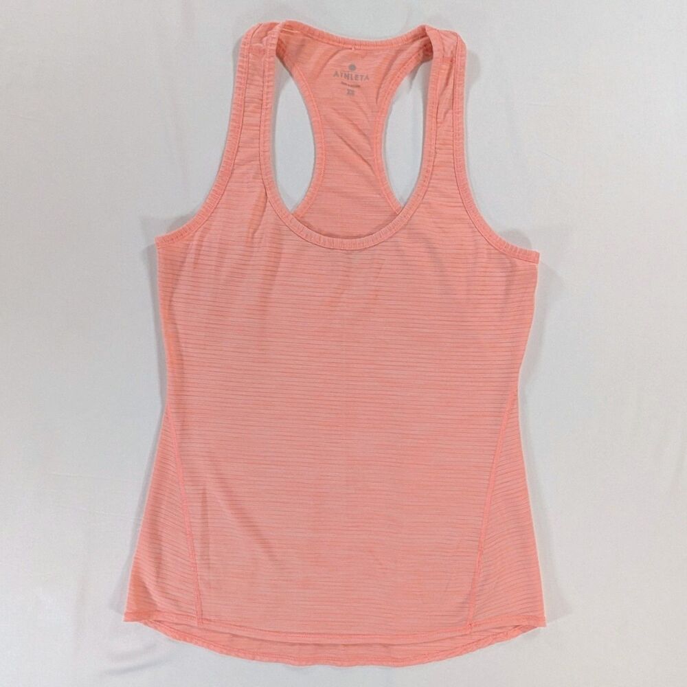 Athleta Chi Shadow Stripe Racerback Tank Top, Peach/Coral, Sz XS